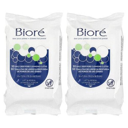 Biore, Lingettes nettoyantes quotidiennes pour les pores en profondeur, 60 lingettes pré-humidifiées