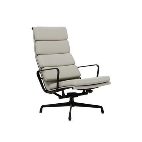 Vitra - Chaise En Aluminium - Soft Pad - Ea 222 - Noir Profond - Cuir Premium F/Plano - Snow/Blanc - Patin Pour Sols Durs - Blanc