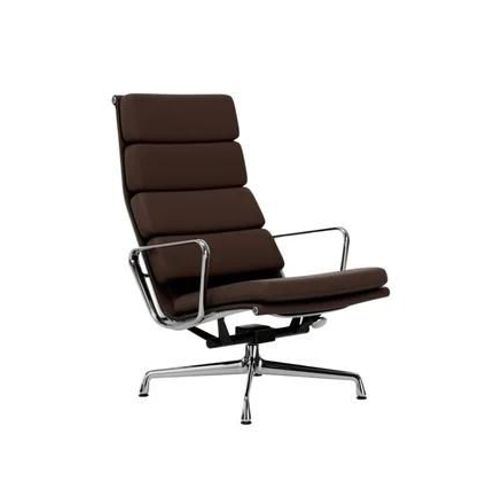 Vitra - Chaise En Aluminium - Soft Pad - Ea 222 - Chromé - Cuir Premium F/Plano - Châtaigne/Marron - Patin Pour Sols Durs - Marron