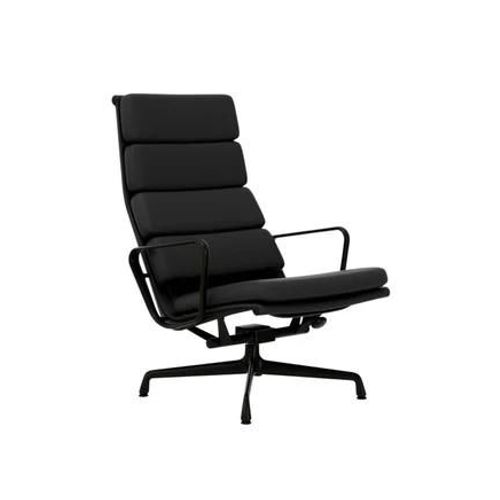 Vitra - Chaise En Aluminium - Soft Pad - Ea 222 - Noir Profond - Cuir Premium F/Plano - Asphalte/Gris Foncé - Patin Pour Sols Durs - Gris