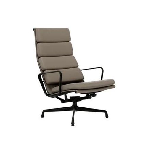 Vitra - Chaise En Aluminium - Soft Pad - Ea 222 - Noir Profond - Cuir Premium F/Plano - Sable/Café - Patin Pour Sols Durs - Beige