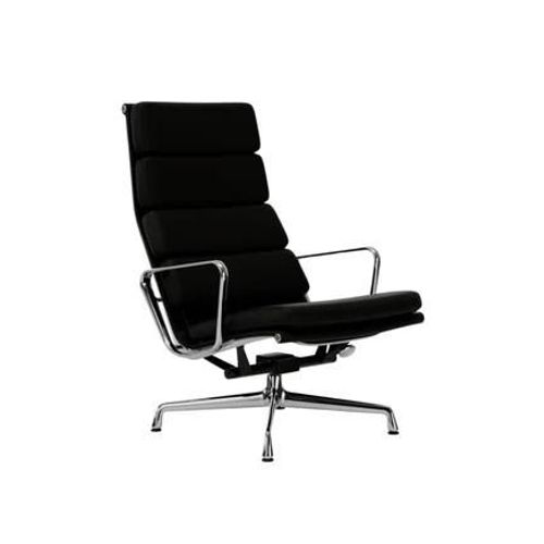 Vitra - Chaise En Aluminium - Soft Pad - Ea 222 - Poli - Cuir Premium F/Plano - Nero/Nero - Patin Pour Sols Durs - Noir