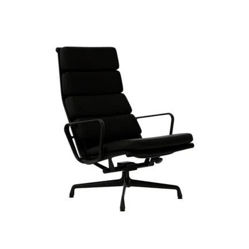 Vitra - Chaise En Aluminium - Soft Pad - Ea 222 - Noir Profond - Cuir Premium F/Plano - Nero/Nero - Patin Pour Sols Durs - Noir