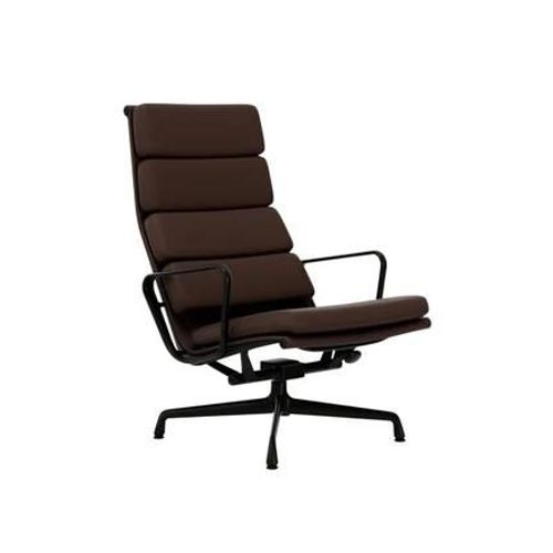 Vitra - Chaise En Aluminium - Soft Pad - Ea 222 - Noir Profond - Cuir Premium F/Plano - Châtaigne/Marron - Patin Pour Sols Durs - Marron