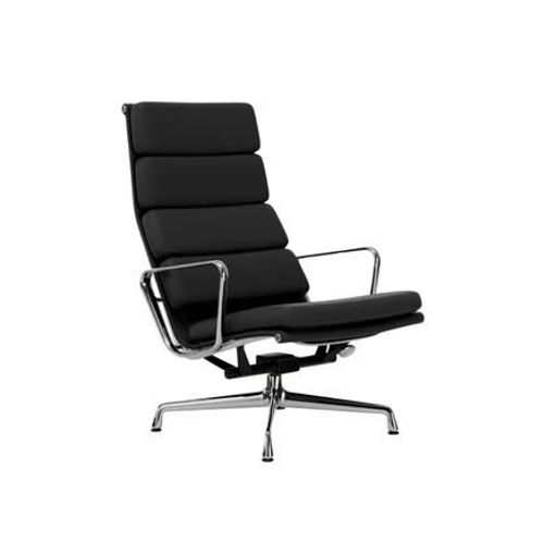 Vitra - Chaise En Aluminium - Soft Pad - Ea 222 - Chromé - Cuir Premium F/Plano - Asphalte/Gris Foncé - Patin Pour Sols Durs - Gris