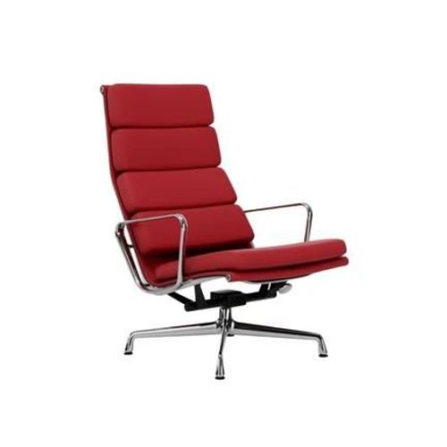 Vitra - Chaise En Aluminium - Soft Pad - Ea 222 - Poli - Cuir Premium F/Plano - Red Stone/Cognac Rouge - Patin Pour Sols Durs - Rouge