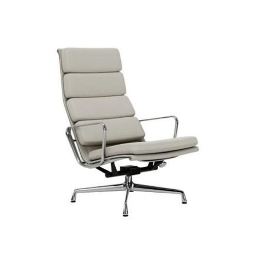 Vitra - Chaise En Aluminium - Soft Pad - Ea 222 - Poli - Cuir Premium F/Plano - Snow/Blanc - Patin Pour Sols Durs - Blanc