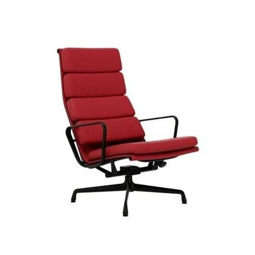 Vitra - Chaise En Aluminium - Soft Pad - Ea 222 - Noir Profond - Cuir Premium F/Plano - Red Stone/Cognac Rouge - Patin Pour Sols Durs - Rouge