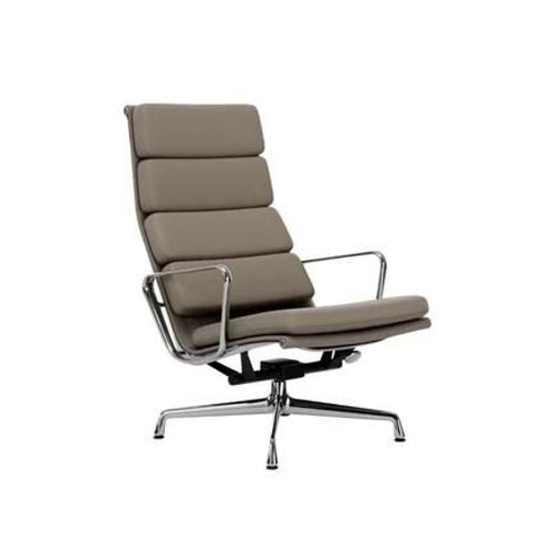 Vitra - Chaise En Aluminium - Soft Pad - Ea 222 - Poli - Cuir Premium F/Plano - Sable/Café - Patin Pour Sols Durs - Beige