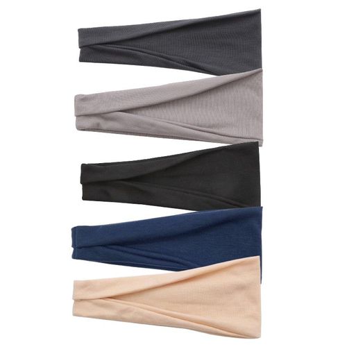 Bandeau Doux Pour Cheveux, Course À Pied, Yoga, Bandeaux Anti-Transpiration 5pcs Noir + Gris Clair + Gris Foncé + Marine + Kaki
