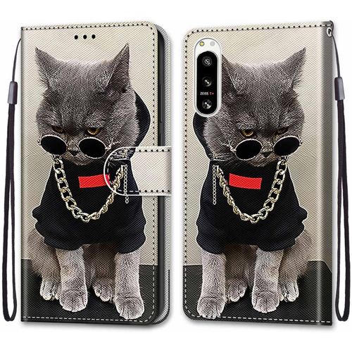 Coque Pour Sony Xperia 5 Iv, Etui En Cuir Pu Portefeuille Housse Coque Avec 360 Degres Silicone Antichoc Protection Cover Cuir Pochette Magnetique Und Flip Bequille (Chats 3)