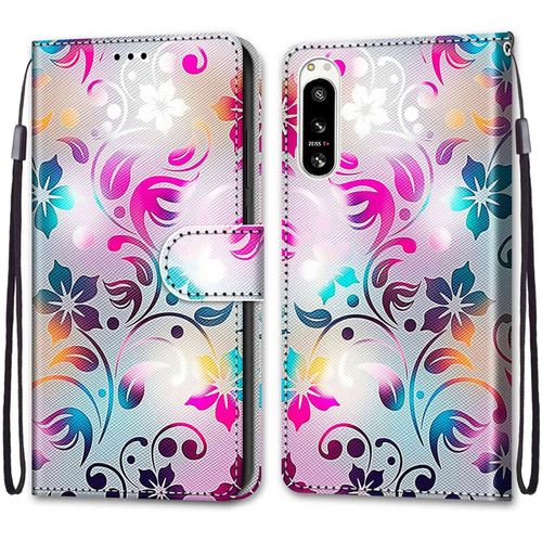 Coque Pour Sony Xperia 5 Iv, Etui En Cuir Pu Portefeuille Housse Coque Avec 360 Degres Silicone Antichoc Protection Cover Cuir Pochette Magnetique Und Flip Bequille (Fleur 1)