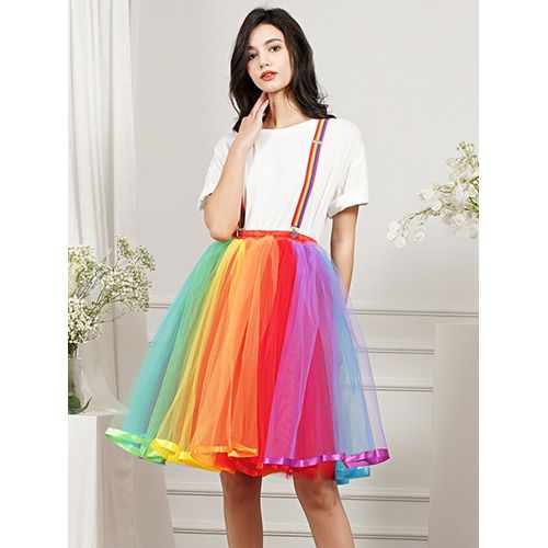 Jupe Tutu Crinoline Bouffante De Couleur Licorne Pour Femmes,Longues Jupes De Mariée Arc-En-Ciel,Jupon Cosplay,Sous-Jupe Rockabilly,Jupes De Fête
