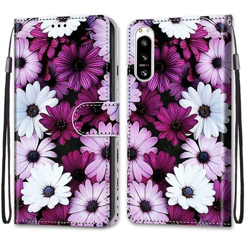 Coque Pour Sony Xperia 5 Iv, Etui En Cuir Pu Portefeuille Housse Coque Avec 360 Degres Silicone Antichoc Protection Cover Cuir Pochette Magnetique Und Flip Bequille (Fleur 2)