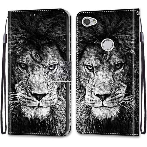 Coque Pour Xiaomi Redmi Note 5a, Etui En Cuir Pu Portefeuille Housse Coque Avec 360 Degres Silicone Antichoc Protection Cover Cuir Pochette Magnetique Und Flip Bequille (Lion)