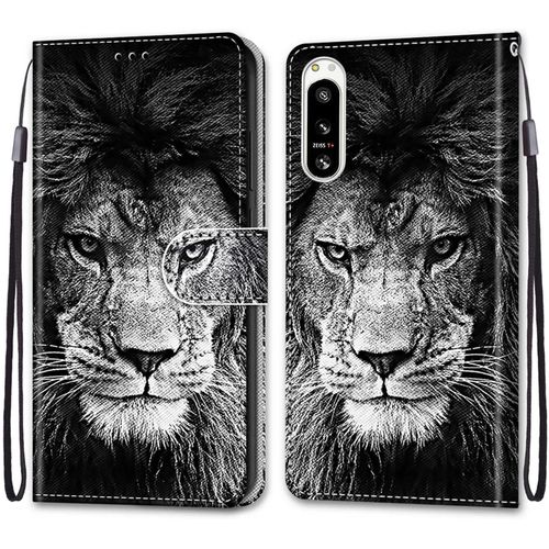 Coque Pour Sony Xperia 5 Iv, Etui En Cuir Pu Portefeuille Housse Coque Avec 360 Degres Silicone Antichoc Protection Cover Cuir Pochette Magnetique Und Flip Bequille (Lion)