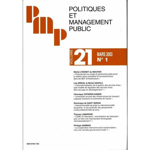 Politiques Et Management Public - Volume 21  N° 1