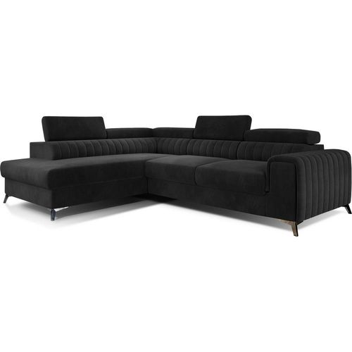 Canapé D'angle Gauche Convertible En Velours Noir 5 Places