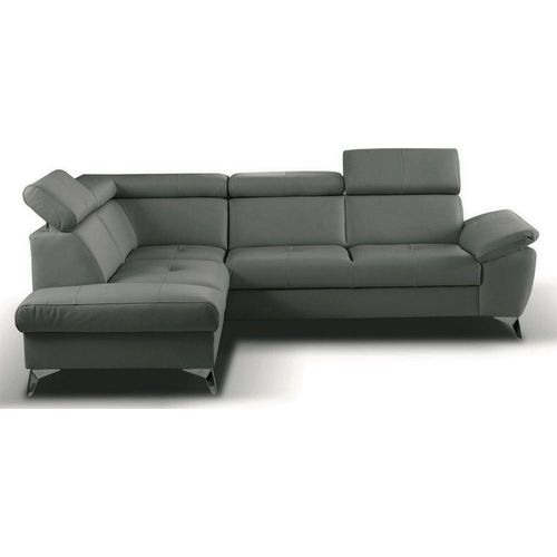 Canapé D'angle Gauche Convertible Cuir Gris Foncé 5 Places