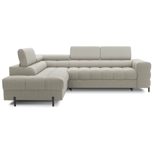 Canapé Angle Gauche Convertible Tissu Bouclette Beige 5 Places
