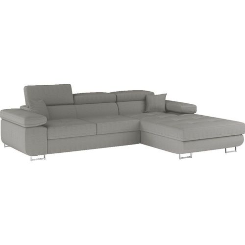 Canapé Angle Droit Convertible Velours Cottelé Gris 5 Places