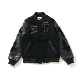 Automne Hiver Aviator Pu Manches Flocage Lettre Broderie Baseball Costume Hommes Manteau Noir 8813 - M