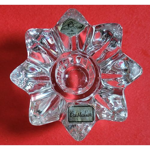 Bougeoir VINTAGE (Années 1980) en Cristal Vannes le Chatel avec Lot de 3 Bougies Rouges de Noël