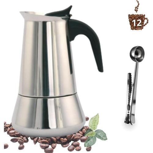 Cafetière Italienne À Induction 12 Tasses (700 Ml) Avec Récipient En Cadeau, Cafetière En Acier Inoxydable Adaptée À Tous Types De Cuisinières, Cafetières Vitrocéramique, Induction, Gaz,