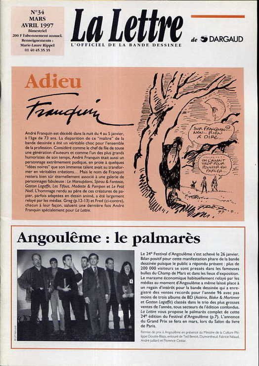 La Lettre De Dargaud  N° 34 : Adieu Franquin - Angoulême : Le Palmarès