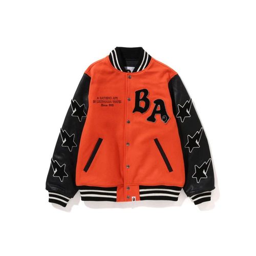 Automne Hiver Aviator Pu Manches Flocage Lettre Broderie Baseball Costume Hommes Manteau Orange 8819 - L