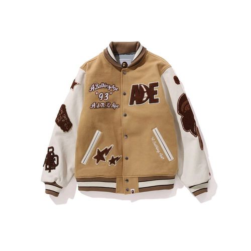 Automne Hiver Aviator Pu Manches Flocage Lettre Broderie Baseball Costume Hommes Manteau Kaki 8821 - L