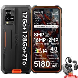 Blackview BV4800 Pro Smartphone Incassable Android 14 12Go+128Go Écran 6.56" 5180mAh 16MP+8MP NFC Orange avec Blackview Airbuds 100