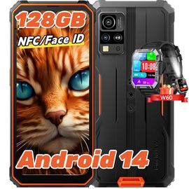 Blackview BV4800 Pro Téléphone portable Incassable Android 14 12Go+128Go 6.56" 5180mAh 16MP+8MP NFC Orange avec Smartwatch Blackview W60