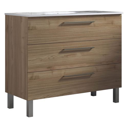 Meuble De Salle De Bain 100cm Stay Three Classic Bois Clair - Vasque En Céramique