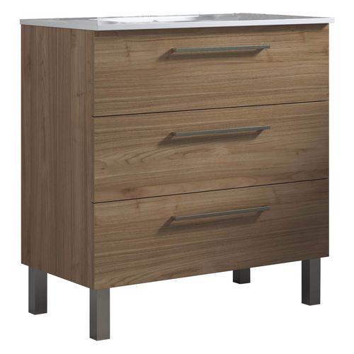 Meuble De Salle De Bain 80cm Stay Three Classic Bois Clair - Vasque En Céramique
