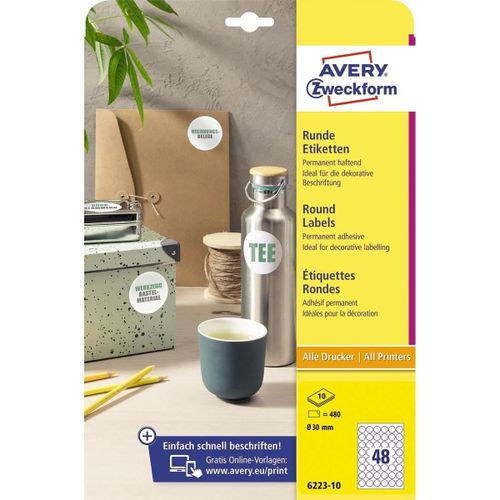 Avery Zweckform Etui 480 Étiquettes Rondes Adhésives Ø 30 Mm Sur A4 Blanc