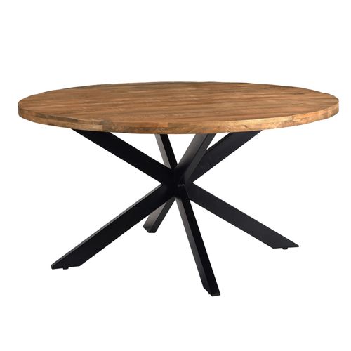 Bari-Table À Manger Ronde 4 Personnes L130 Cm Manguier Et Métal Noir
