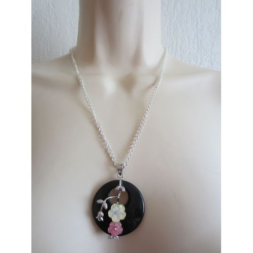 Collier Avec Pendentif En Agate Noire
