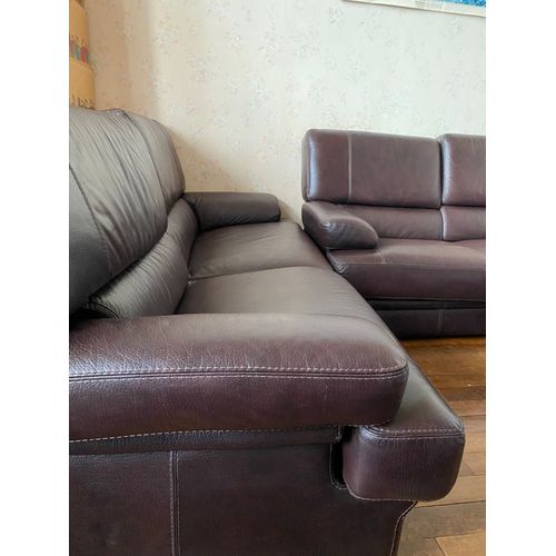 Ensemble 2 Canapés Et Pouf En Cuir Italien