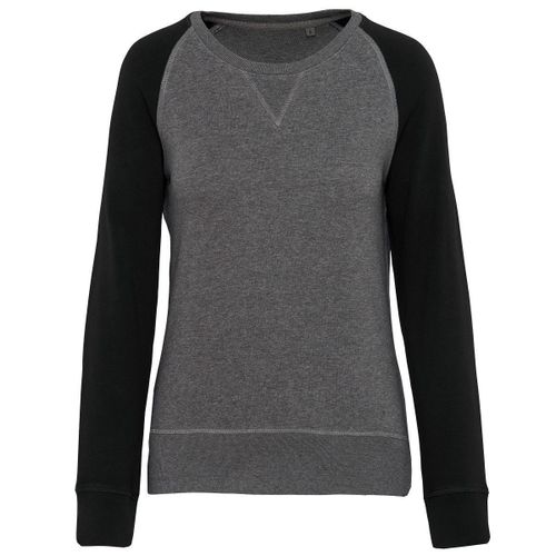Sweat Shirt Coton Bio - Femme - K492 - Gris Chiné Et Marine