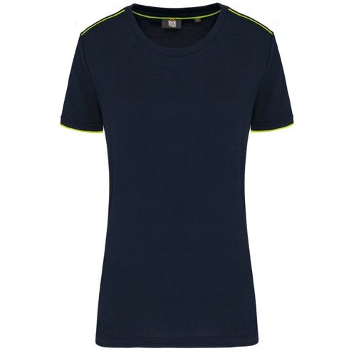 T-Shirt Professionnel Daytoday Pour Femme - Wk3021 - Bleu Marine Et Jaune Fluo