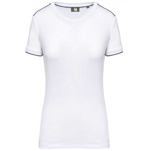 T-Shirt Professionnel Daytoday Pour Femme - Wk3021 - Blanc Et Bleu Marine