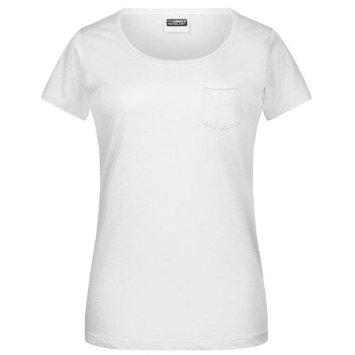 T-Shirt Bio Col Rond Poche Poitrine - Femme - 8003 - Blanc