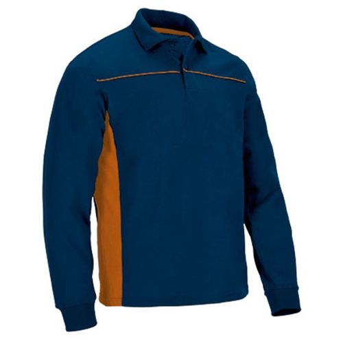 Polo Manches Longues Bicolore - Homme - Réf Thunder - Bleu Marine Et Orange