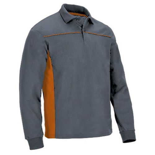 Polo Manches Longues Bicolore - Homme - Réf Thunder - Gris Et Orange