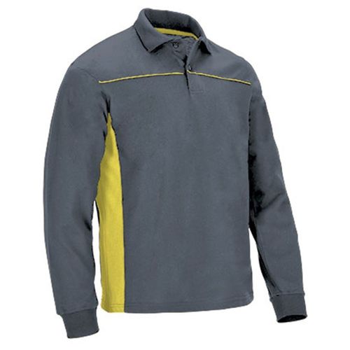 Polo Manches Longues Bicolore - Homme - Réf Thunder - Gris Et Jaune