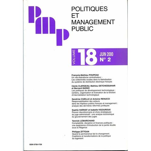 Politiques Et Management Public - Volume 18  N° 2