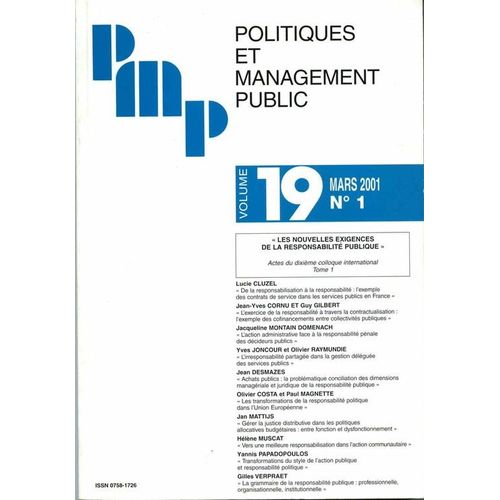 Politiques Et Management Public - Volume 19  N° 1 : Les Nouvelles Exigences De La Responsabilité Publique - Tome 1