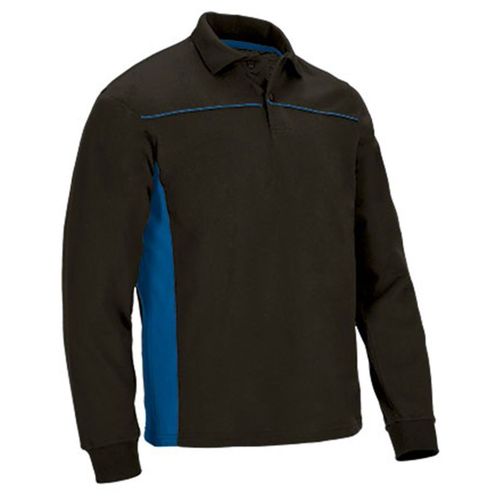 Polo Manches Longues Bicolore - Homme - Réf Thunder - Noir Et Bleu Roi