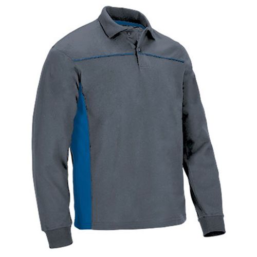 Polo Manches Longues Bicolore - Homme - Réf Thunder - Gris Et Bleu Roi